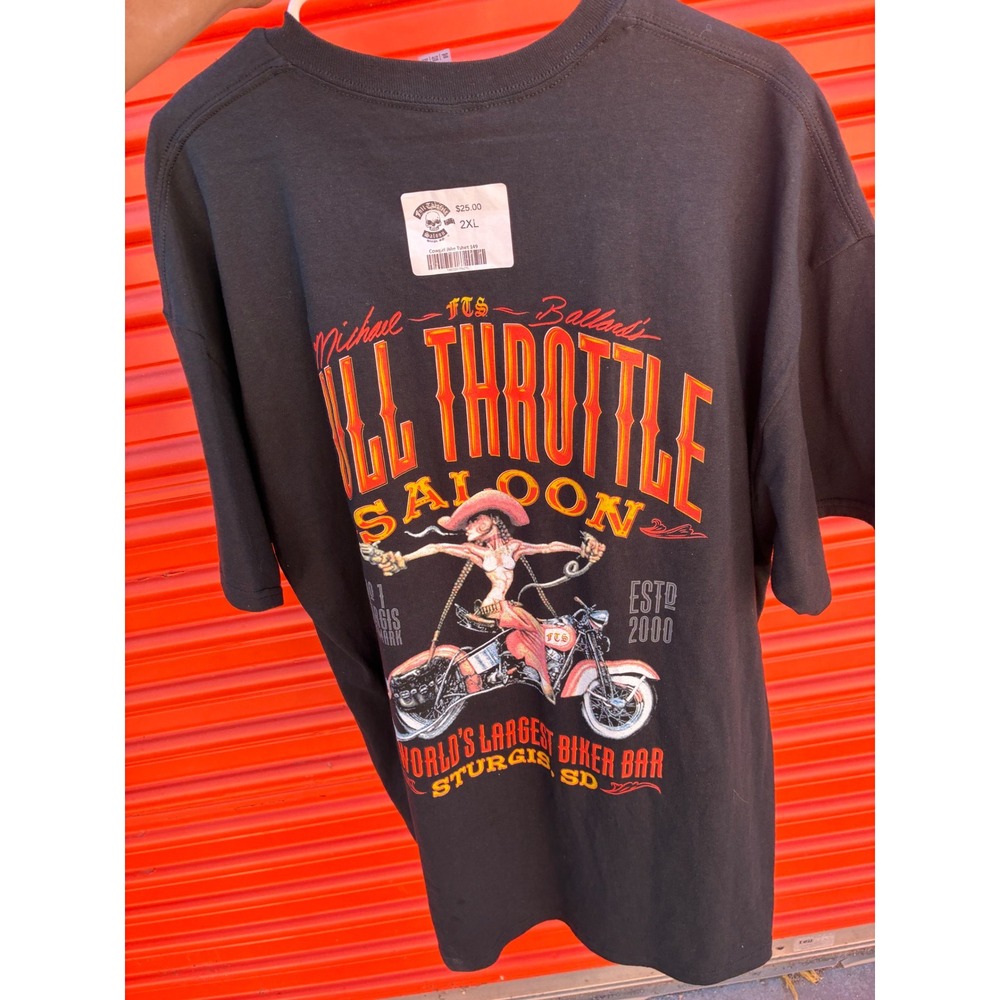 Full Throttle Saloon Sturgis SD Biker Bar Graphic T-Shirt Black 2XL Gildan Heavy